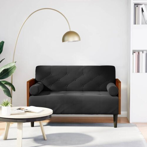 Fekete bársony loveseat kanapé párnákkal 110 cm