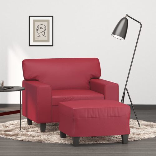 Bordó műbőr kanapéfotel lábtartóval 60 cm