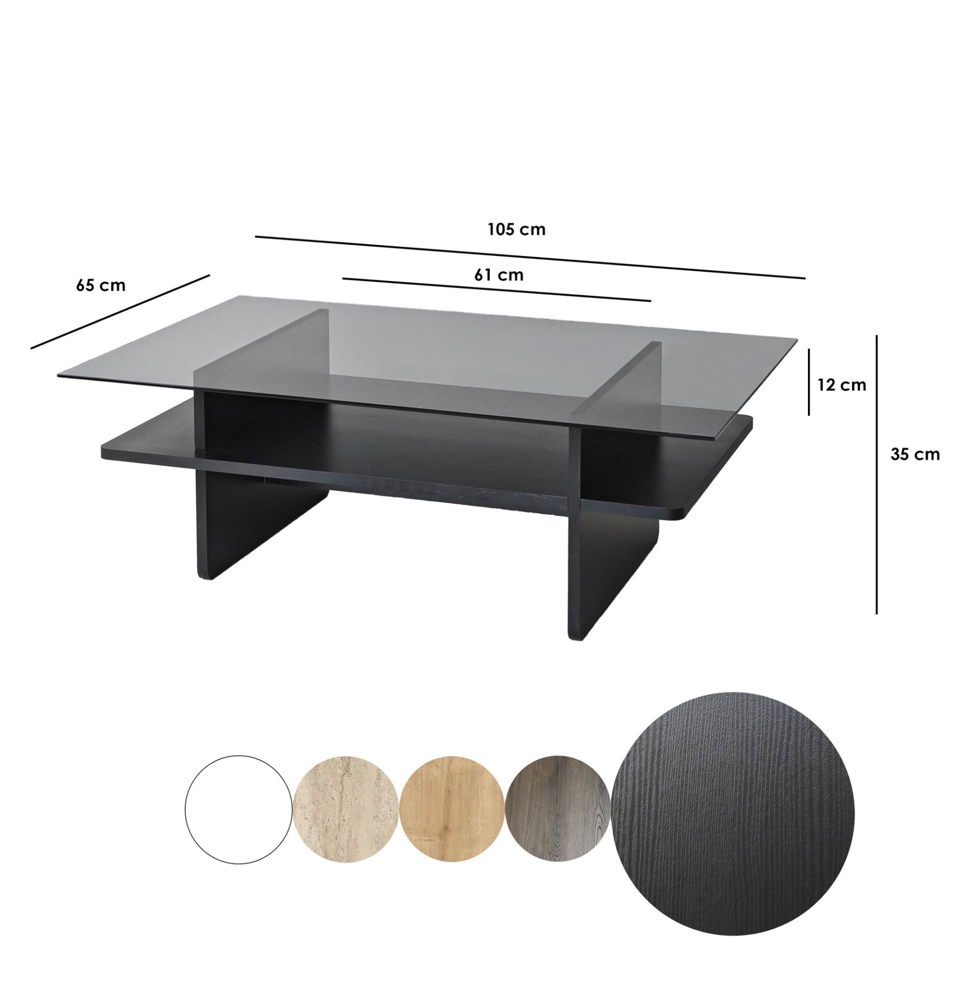 Hanah Home Coffee Table Black Fume Saga téglalap alakú dohányzóas... - Image 2