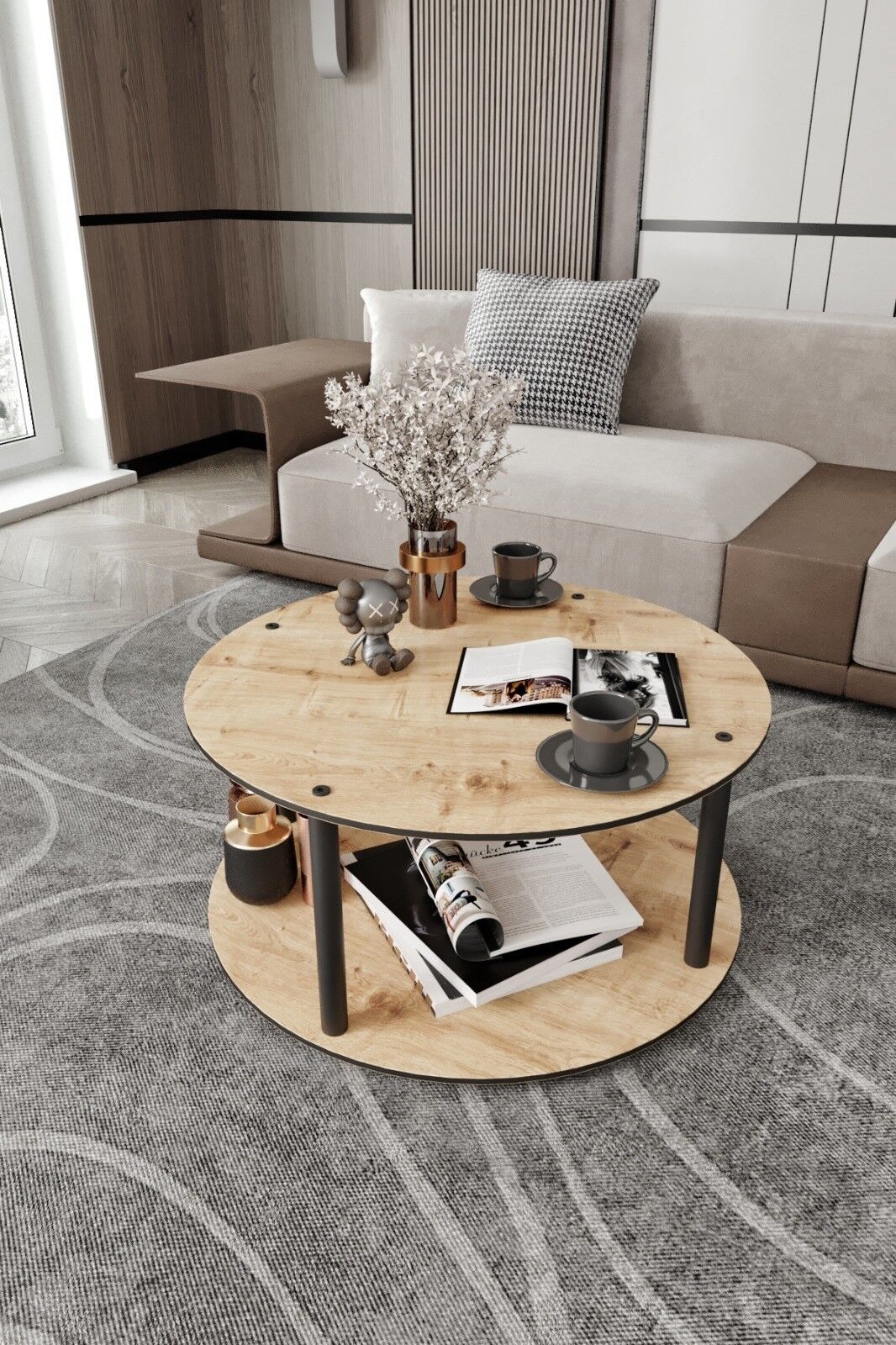Hanah Home Dohányzóasztal Tölgy Masivo Kerek - Tölgy - Image 2