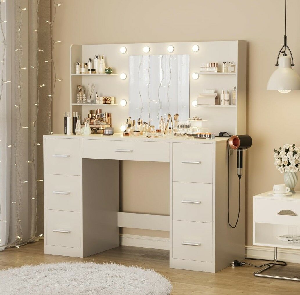 Pepita Rosie LED-es tükörrel ellátott Fésülködőasztal 7 fiókkal é... - Image 2